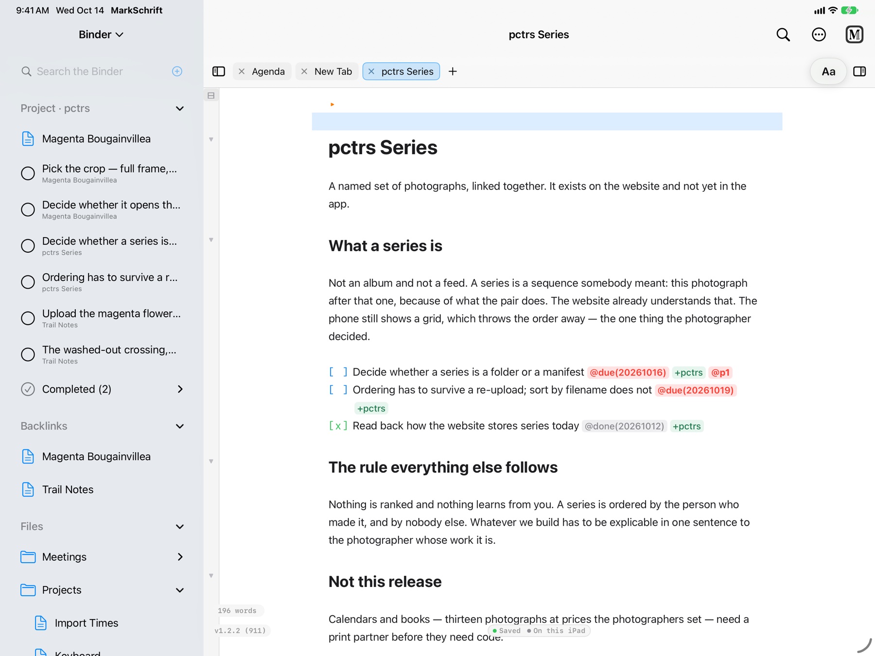 A project home page on iPad