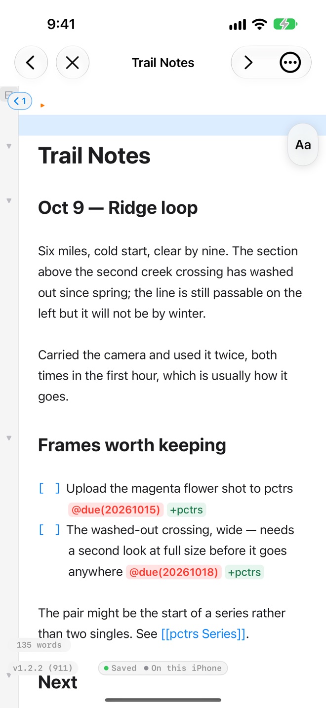 A note with tasks on iPhone